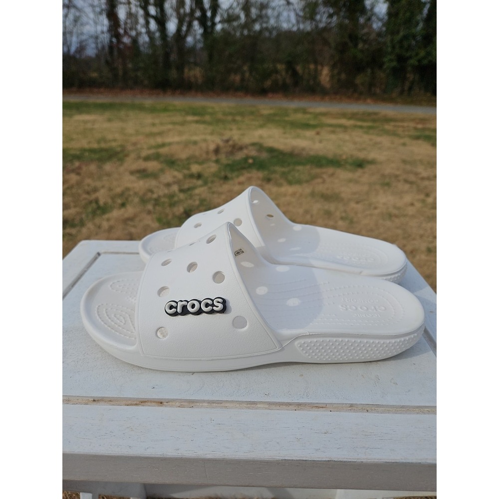 Crocs Unisex Classic One-Strap‎ Slide Sandals, White, Womens 10 Mens 8 - Picture 3 of 10